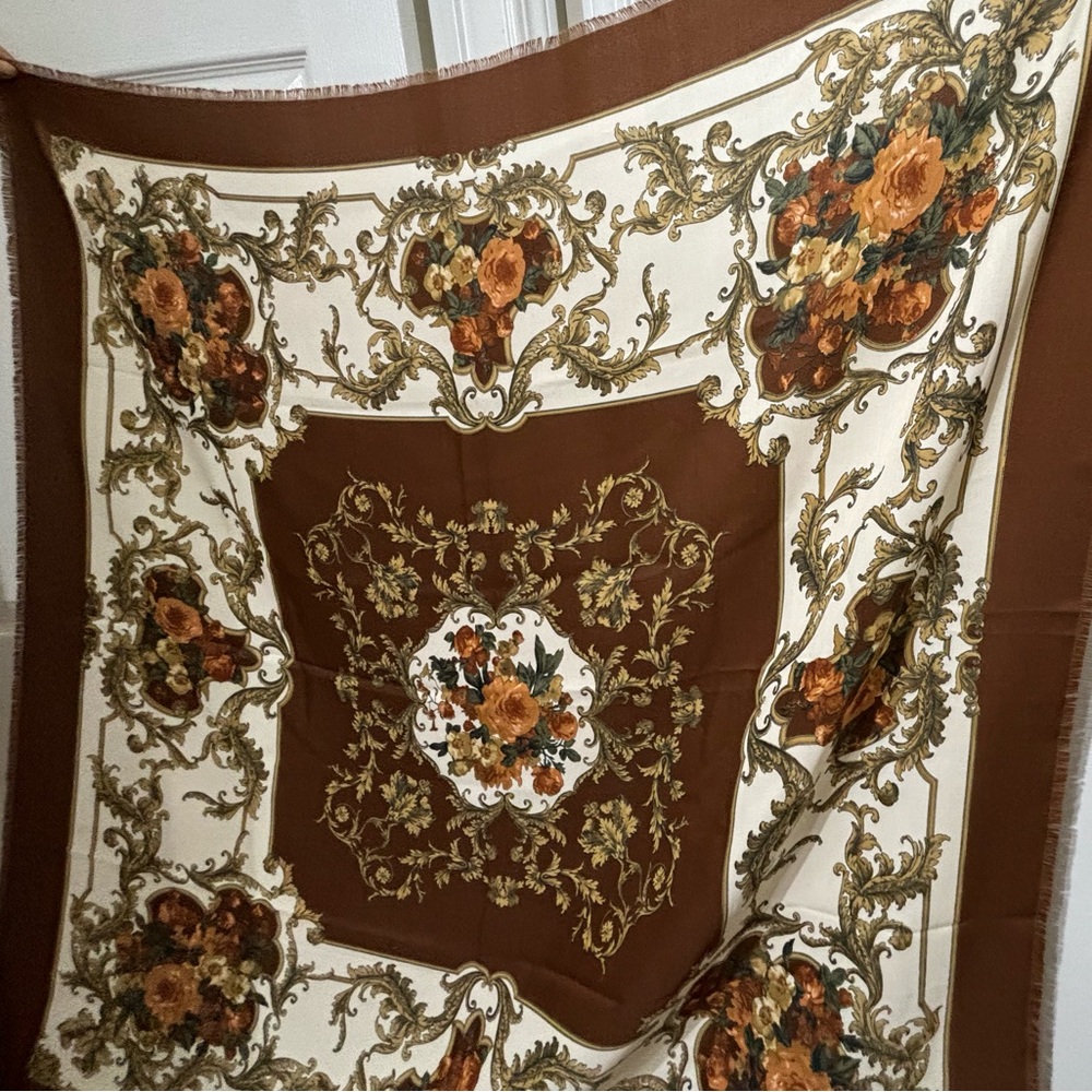 Vintage  Aris Floral Brown and Cream Scarf
